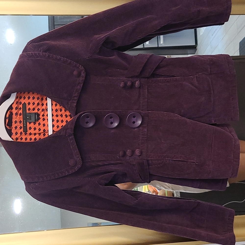 Marc Jacobs Plum Corduroy Button-Front Blazer with Orange Lining